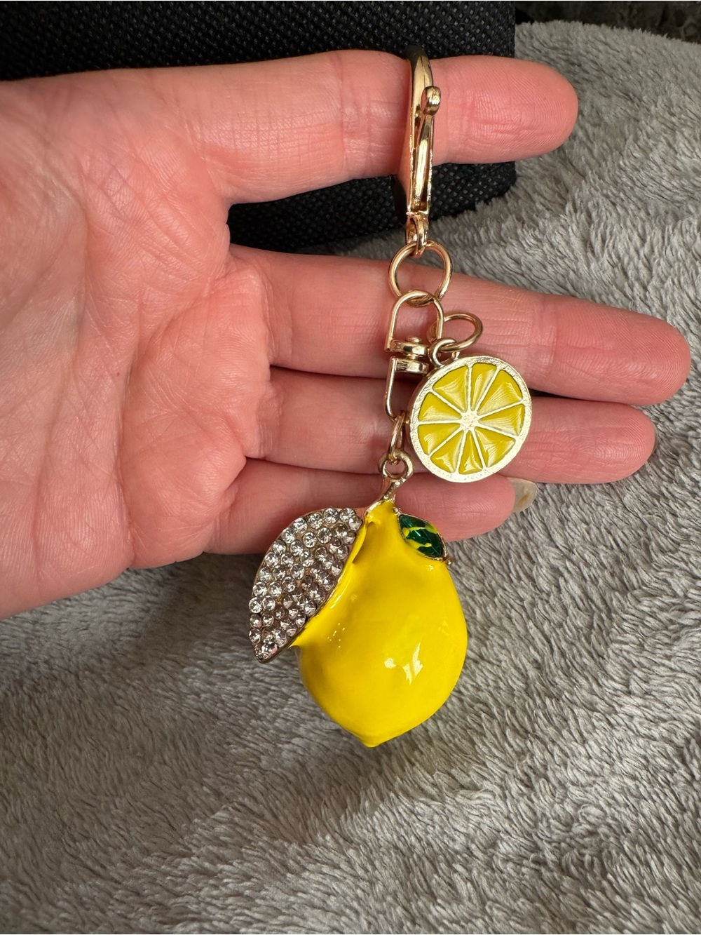 Lemon Charm Keychain Accessory - Yellow & Gold